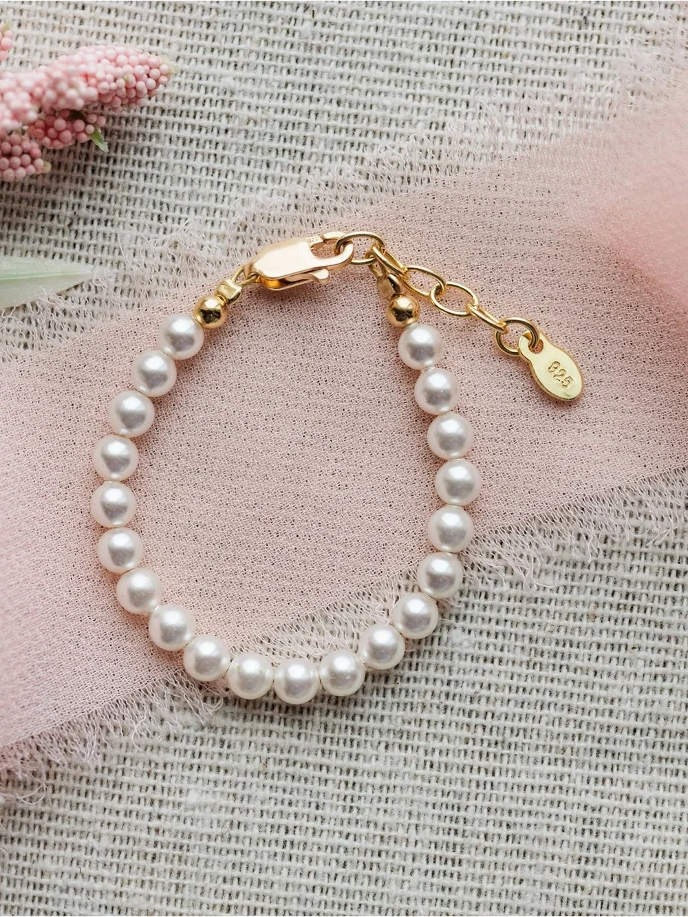 Cherished Moments Kids 14K Gold-Plated Pearl Baby Bracelet Medium 1-5 Years